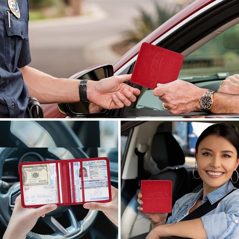 Peisicne Registration and Insurance Card Holder, Vehicle Glove Box Car Organizer with Magnetic Closure, Interior Car Accessories for Documents, Cards, License Storage, 1-Pack Red - Image 2